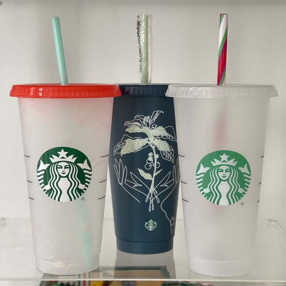SALE‼️SALE💙NEW SET❤️♻️Starbucks Reusable Venti Cold Cups Set of 3 - Picture 1 of 10
